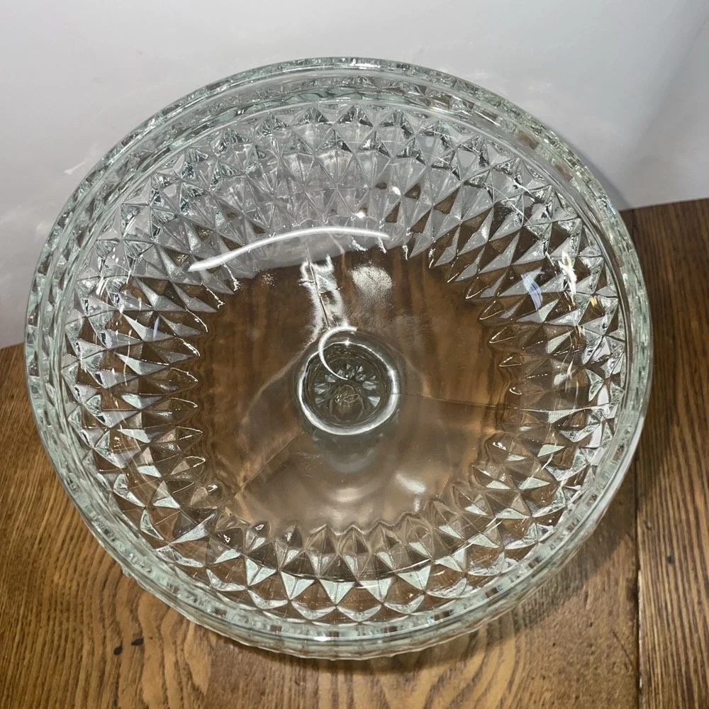 Vintage‎ Indiana Glass Pedestal Compote Candy Dish Diamond Point Pattern 1960s